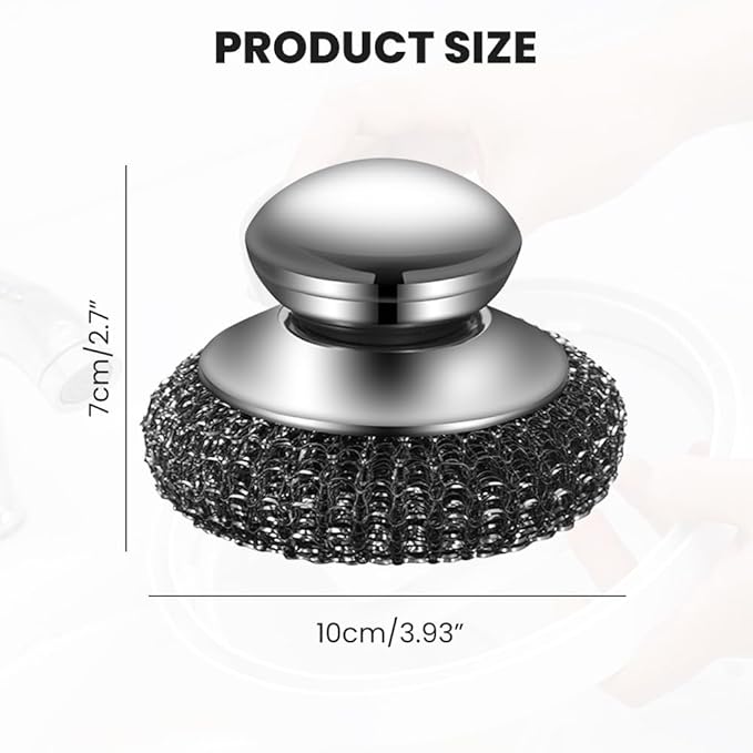 Steel Wool Scrubber with Handle, Upgrade Heavy Duty Stainless Steel Dish Scrubber for Cleaning Dishes, Iron Pots, Stoves, Kitchen Sink (3 pcs)