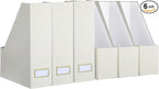Gueevin Set of 6 Magazine File Holder Stylish Sturdy Cardboard File Boxes Desk Magazine Organizer Rack with Gold Label Holder to Organize Your Desk or Shelves for Home Classroom Office Library(Beige)