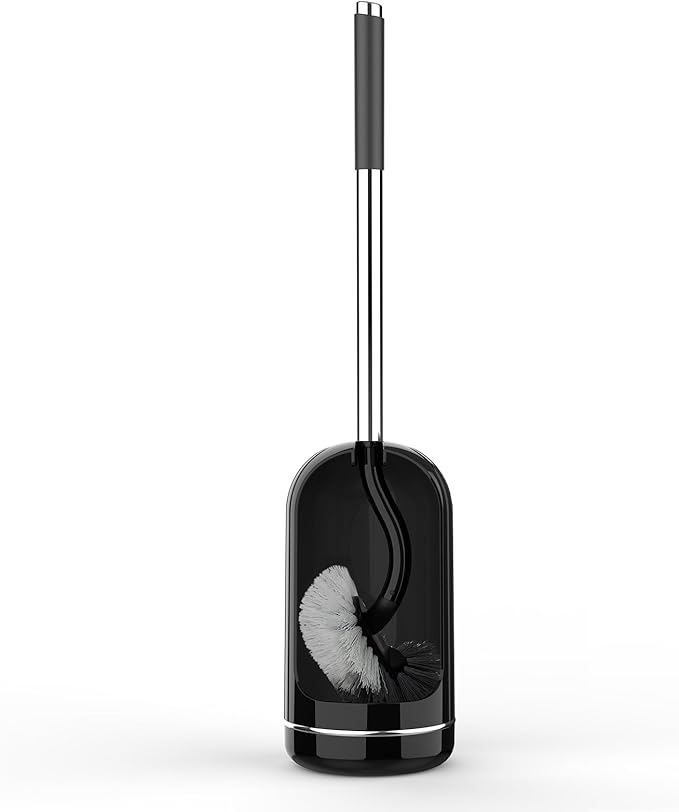 SetSail Toilet Brush and Holder Set, Compact Size Curved Toilet Bowl Brush for Bathroom Deep Cleaning with Stainless Steel Handle Toilet Cleaner Brush, Black