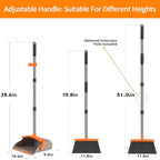 2-Pack is More economical,Upgraded Broom and Dustpan,with 52" Long Handle, Dustpan Teeth with self-Cleaning Function, Indoor and Outdoor Sweeping, Perfect for Home Office (Large Size/Orange /2-Pack)