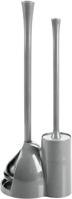iDesign Compact Toilet Brush and Plunger Set for Bathroom Cleaning and Storage - Gray