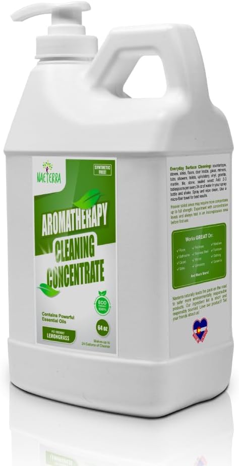 Naeterra Aromatherapy Lemongrass Cleaning Concentrate, 64 oz Natural Multi-Surface Cleaner and Deodorizer, Safe for Pets, Home, Pet Areas, and Auto Household Essential Oil Cleaner (Pack of 1)