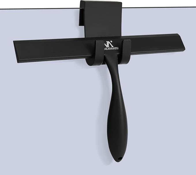 Squeegee for Shower Glass Door, 11-Inch Shower Squeegee for Glass Doors, Bathroom Silicone Squeegees Wiper for Shower with Non-Slip Handle, No-Drilling Silicone Hanging Hook, for Tiles, Mirror(Black)