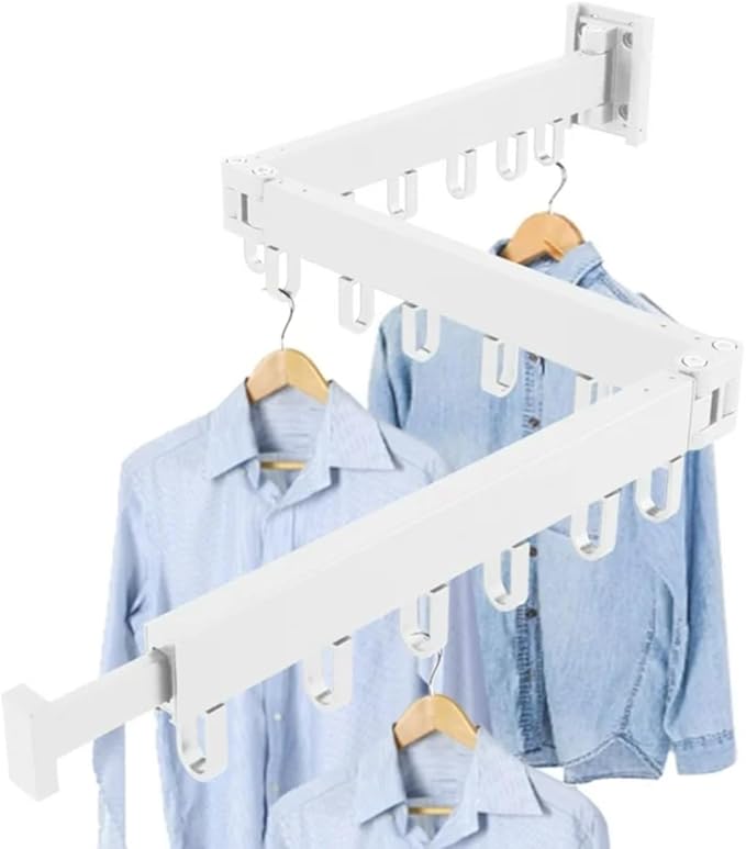 Clothes Drying Rack Wall Mounted Retractable, Aluminum Collapsible Laundry Organizer, Space-Saver Hanger Holds Quilts for Bedroom Bathroom Balcony (White)