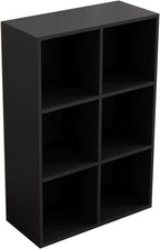 6-Cube Storage Shelf Bookcase - Wooden 3-Tier Floor Standing Open Bookshelf for Home and Office, Display Cabinet, Black
