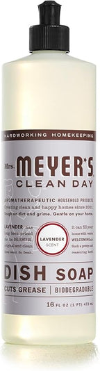 MRS. MEYER'S CLEAN DAY Liquid Dish Soap, Cruelty Free Formula, Lavender Scent, 16 oz- Pack of 6