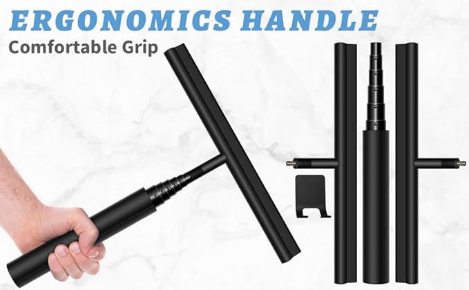Upgraded 2 in 1 Extendable Shower Squeegee for Glass Doors, 2 Squeegee + 1 Extension Pole 23.5-97 cm Window Cleaner Squeegee for Window Cleaning for Home Cleaning, Glass Door, Tile Wall, Car