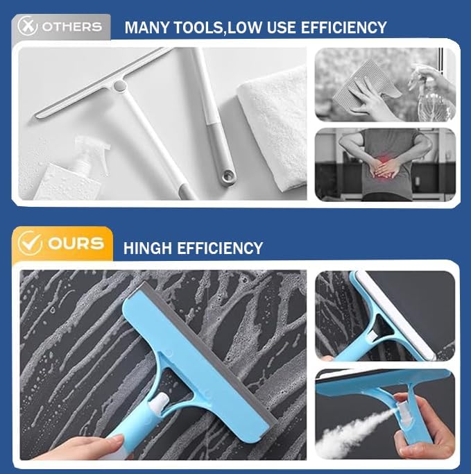 3 in 1 Spray Squeegee, WindowSqueegee with Spray 3 in 1 WindowSqueegee Cleaner, Spray WindowSqueegee Cleaner Tool with SprayBottle, for Car, Home, Kitchen Window（Blue+White）
