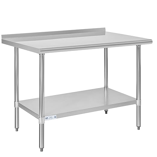 Hally Stainless Steel Table for Prep & Work 30 x 48 Inches, NSF Commercial Heavy Duty Table with Undershelf and Backsplash for Restaurant, Home and Hotel