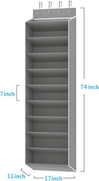 REGELETO 10 Tiers Large Size Over Door Shoe Organizer Storage, Hanging Shoe Rack for Door with Deep Pockets, Fit 20-30 Pairs Shoe Organizer Holder for Sneakers and Boots (Grey)
