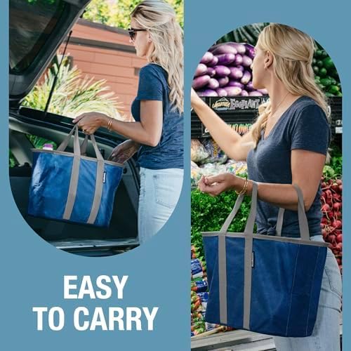 CleverMade EcoBasket 30L Collapsible Tote Basket – Reusable Grocery Tote That Stands Upright, Foldable Shopping Basket for Car Trunk Storage, Heavy Duty Utility Bag, 30 lb Capacity - Gray