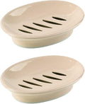 WYOK 2-Pack Soap Dish with Drain Plastic Sponge Holder Easy Cleaning Soap Saver Tray Caddy Keep Dry Stop Mushy for Shower Bathroom Kitchen(Khaki)