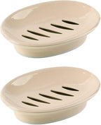 WYOK 2-Pack Soap Dish with Drain Plastic Sponge Holder Easy Cleaning Soap Saver Tray Caddy Keep Dry Stop Mushy for Shower Bathroom Kitchen(Khaki)