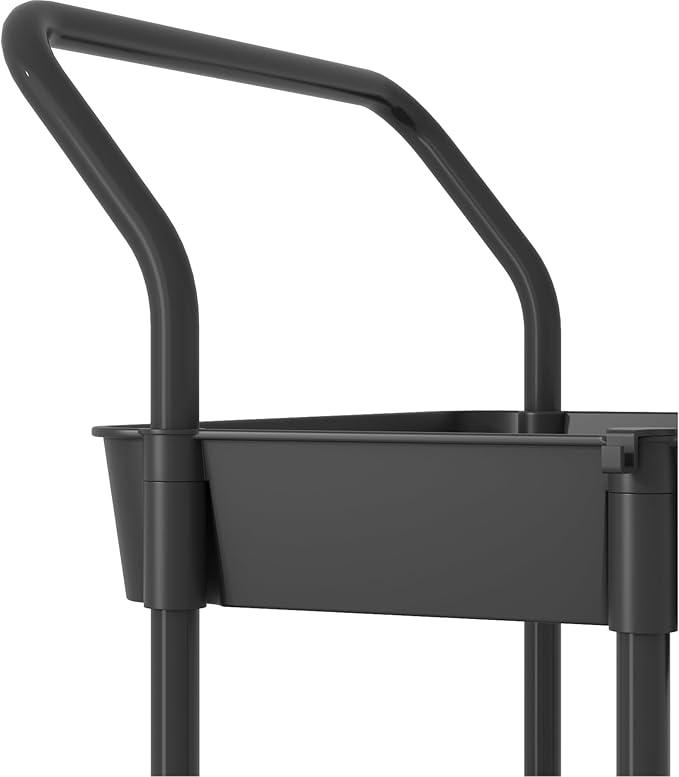 Buzowruil 3-Tier Rolling Utility Cart, Storage Cart with Handle Multi-Purpose and Locking Wheels,with Hanging Basket and Hook for Office, Kitchen, Bathroom,Black