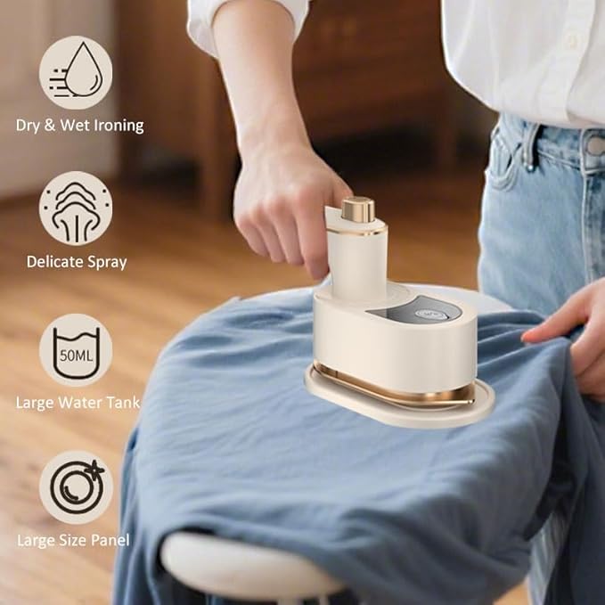 Portable Handheld Garment Iron, Rotary Garment Iron, Dry and Wet Electric Irons, 10S Fast Heating Travel Steamer for Clothes, Wrinkle Remover Steamer, Mini Steam Irons for Home Travel (White)