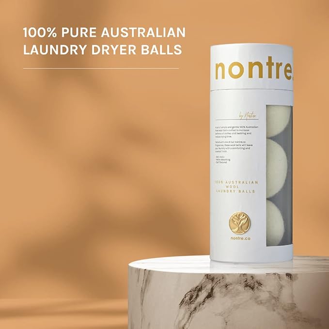 Nontre, Wool Laundry Dryer Balls, Shortens Drying Time, Reduces Energy Usage, Eliminates Residue from Fabric Softeners, 100% Australian Wool, 3 Pcs
