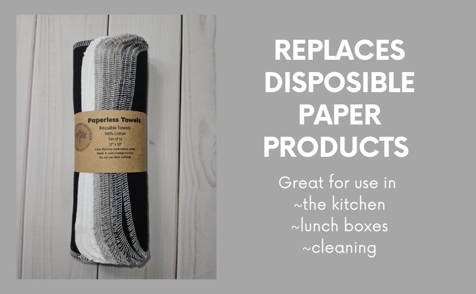 Paperless Towels, 12-12" X 10" Washable Paper Towels, Reusable Paper Towels, 100% Cotton (Grey Tones)