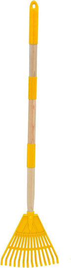 Kids Leaf Rake - 3-Section Adjustable Handle, Lightweight, Wood & Plastic, Small Garden Tool for Children (Yellow)