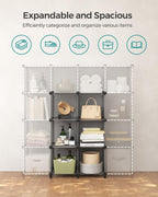 SONGMICS 6 Cube Storage Organizer, Modular Bookshelf, DIY Closet Organizers and Storage, Plastic Stackable Shelves, 11.8 x 11.8 x 11.8 Inch Cubes, with Feet and Rubber Mallet, Gray ULPC06G