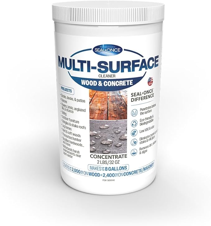 Seal-Once Premium Multi-Surface Cleaner Concentrate, Cleans & Enhances a Wide Range of Applications from Wood, Concrete, Outdoor Fabrics, Docks and Piers, Cleans up to 2,400 Sq. Ft. (2 lb.)