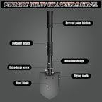 Folding Shovel, Overall Length 15.35 Inches, Foldable Design with Portable Bag, Made of Durable Materials, Serrated Edge, for Camping, Hiking, Gardening, Fishing & Emergencies (Black)