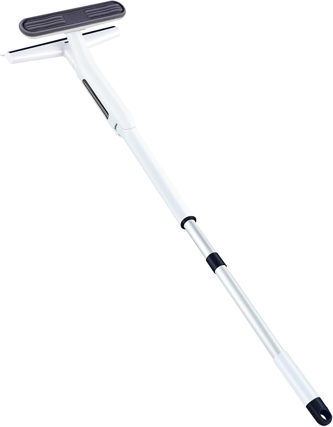 Red Horn Window Squeegee with Long Handle, Mirror Window Cleaning Squeegee Kit with Washable Pad and Blade Cleaner for Glass,Wall, Window, Mirror.White Color