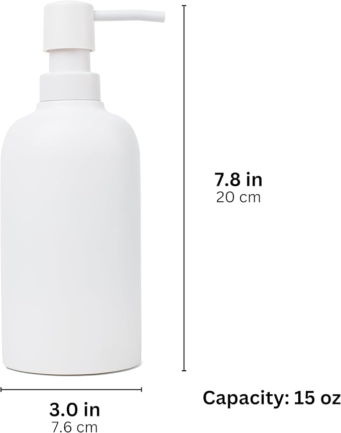 Matte White Soap Dispenser for Bathroom, 15oz Round Rustproof Liquid Hand Dish Soap Dispenser Pump for Kitchen Sink, Countertop, and Bathroom