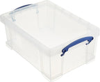 Really Useful Box Stackable 9 Liter Plastic Storage Container Bin with Snap Lid and Built-In Clip Lock Handles for Home & Office Organization (5 Pack)