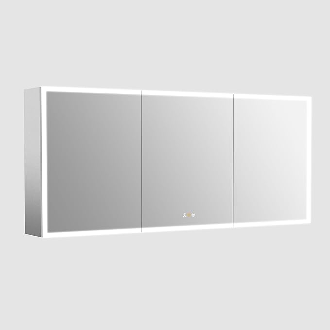 Gray Medicine Cabinets for Bathroom with Mirror, LED Medicine Cabinets Mirror with Defogger, Bathroom Medicine Cabinet with Dimmer, Outlets & USB, 60”W x 36”H, Surface Mounted