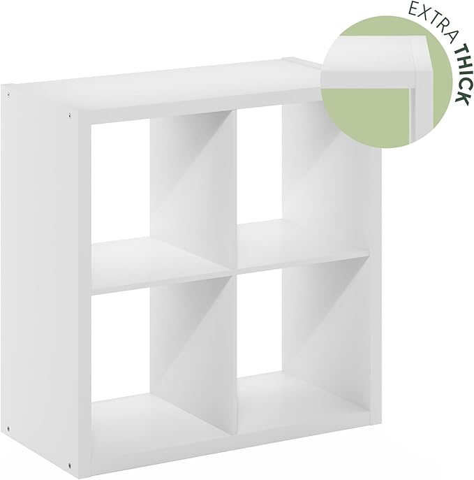 Furinno Cubicle Open Back Decorative Cube Storage Organizer, 4-Cube, White