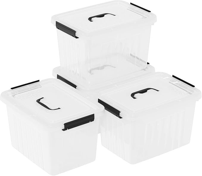 10 Quart Clear Plastic Storage Boxes with Handle, 4-Pack Clear Plastic Storage Bins with Lids
