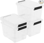 50 Quart Large Storage Boxes with Wheels, 4-Pack Clear Plastic Storage Bins with Lids