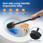 HAMITOR Black Toilet Bowl Brush: Metal Rustproof Bathroom Cleaning Accessories Set with Hidden Holder for Renters - Wall-Mounted Family Compact Toilet Cleaner Kits for Apartment RV Small Space