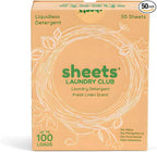 Sheets Laundry Club Laundry Detergent Sheets – 50 Sheets (100 Loads), Fresh Linen, Hassle-Free Laundry, Quick-Dissolving, Hypoallergenic, Septic Safe, Plastic-Free Packaging