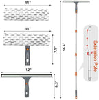 ITTAHO Squeegee for Window Cleaning,12" Squeegee and 11" Microfiber Scrubber Combi with Stainless Steel Pole,Extendable Window Cleaner for Car,Sliding Door,Shower Glass Door-Swivel Style-2 Pads