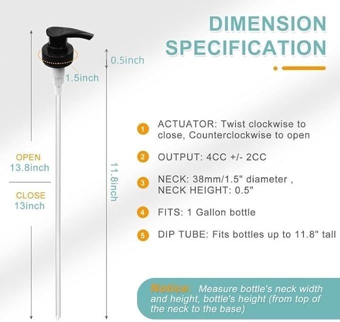 Gallon Pump Dispenser, Fits Most 1 Gallon Jugs and Containers 38/400 Snow Cone Syrup Pump Lid Top Replacement for Sanitizer, Lotion, Shampoo, Conditioner (Balck - 12 Pack)