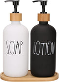 Soap Dispenser Bathroom Set, Hand Soap and Lotion Dispenser Set with Tray for Bathroom, Black and White Bathroom Decor Modern Farmhouse Decor Kitchen Art Dish Soap Holder (Black & White)