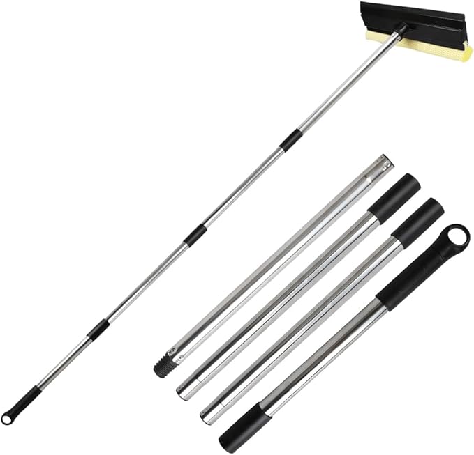 Long Handle Window Squeegee,2 in 1 Window Cleaning Car Squeegee,Windshield Squeegee with Cleaning Sponge and Rubber