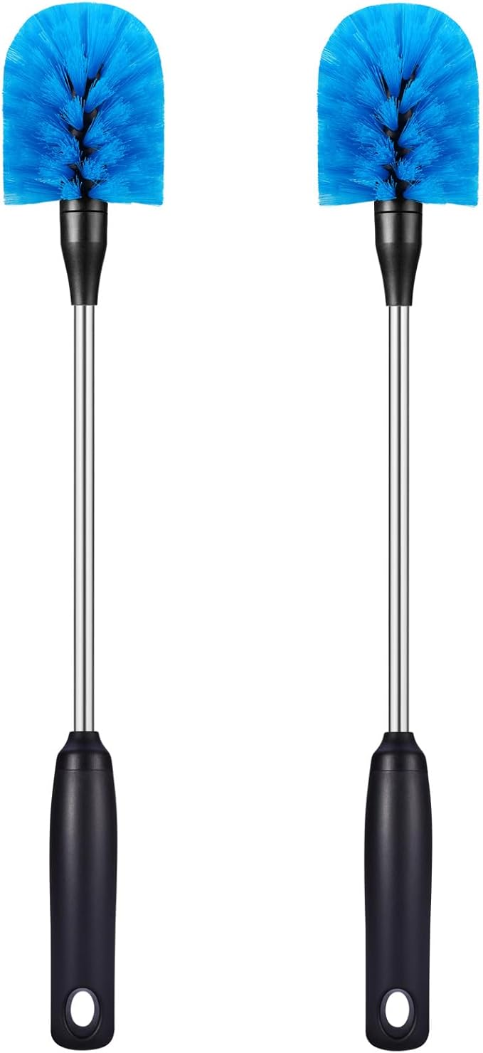 Stainless Steel Bottle Brush with Replaceable Head, Long Handle Scrub Brush for Water Bottles, Glasswares, Mugs, Flasks, Tumblers, Vases, and Kitchen Sink, 2 Pack, 15 in