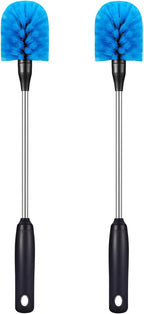 Stainless Steel Bottle Brush with Replaceable Head, Long Handle Scrub Brush for Water Bottles, Glasswares, Mugs, Flasks, Tumblers, Vases, and Kitchen Sink, 2 Pack, 15 in