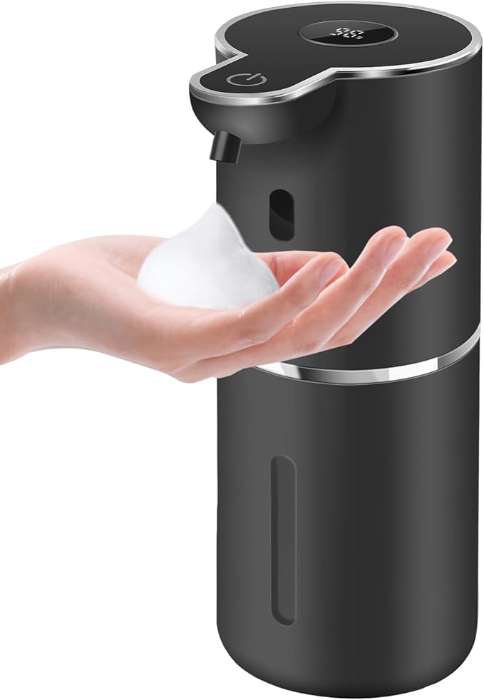 Automatic Foaming Soap Dispenser 12.8oz, Rechargeable & 6 Levels Foaming Adjustable with Digital Display, Wall Mount, Waterproof, Touchless Hand/Dish Soap Dispenser for Kitchen, Bathroom, Hotel