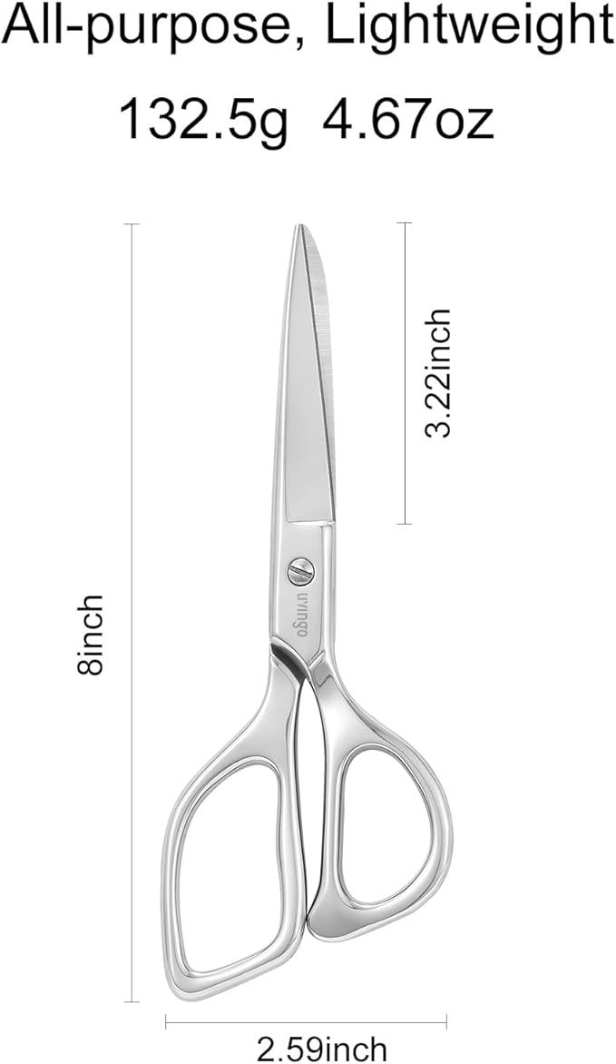 LIVINGO Tailor Fabric Sewing Scissors - 8" Professional Forged Stainless Steel Heavy Duty Metal Shears All Purpose, Crafting Ultra Sharp Scissors for Dressmaking Upholstery Cloth Leather and Felt