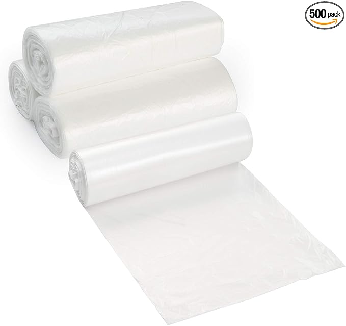 20-30 Gallon Clear Garbage Can Liners, 500 Count - Medium - Large Trash Can Liners - High Density, Thin, Lightweight, 10 Microns - For Office, Home, Hospital, Wastebaskets -20 Coreless Rolls