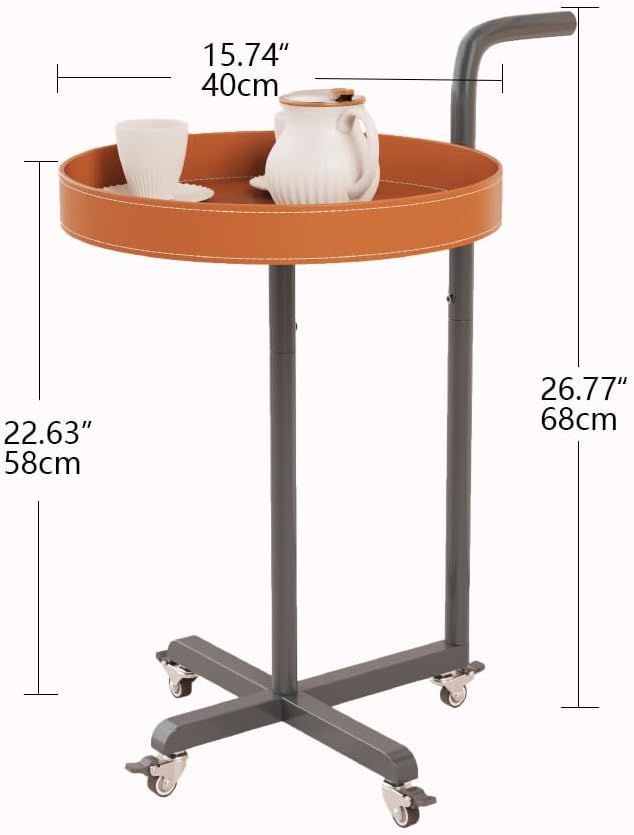 Rolling Utility Cart with Novelty Design, Mobile Saddle Leather Trolley, Organizer Trolley with Lockable Wheels, Multifunctional Serving Cart for Living Room (Orange)