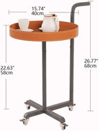 Rolling Utility Cart with Novelty Design, Mobile Saddle Leather Trolley, Organizer Trolley with Lockable Wheels, Multifunctional Serving Cart for Living Room (Orange)