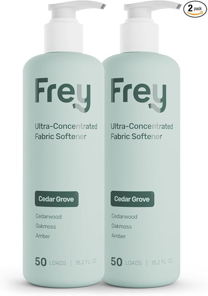 FREY Natural Liquid Fabric Softener & Conditioner | Laundry Softener for Clothing | Works In All Machines + HE | Powered by Natural Ingredients (2-pack, Cedar Grove)