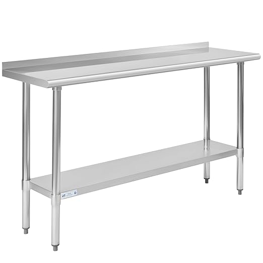 Hally Stainless Steel Table for Prep & Work 18 x 60 Inches, NSF Commercial Heavy Duty Table with Undershelf and Backsplash for Restaurant, Home and Hotel