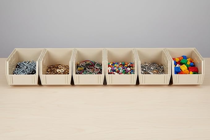 Hudson Exchange 9-1/2" x 6" x 5" Plastic Stackable Storage Bin and Hanging Container (Stone, 1 Pack)