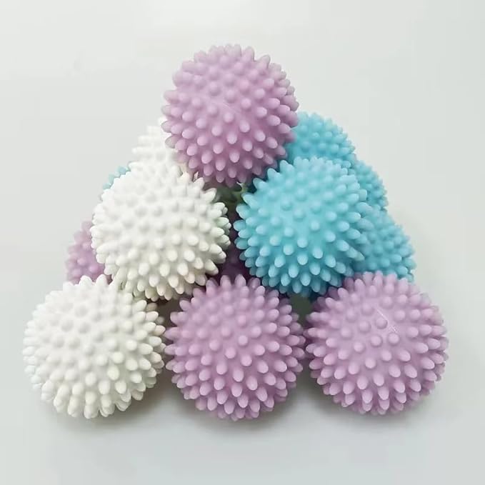 Reusable Laundry Dryer Balls, Plastic Anti-Static Fabric Softener, Reduces Wrinkles, Sustainable Cleaning Supplies, Essential Washing & Drying Aid for Soft, 6 Pack, 2.36 in (Purple/Sky Blue/White)