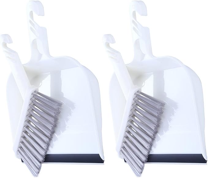 CLISPEED Mini Broom and Dustpan Set 2pcs, White Handheld Cleaning Brushes for Kitchen and Desktop, Compact Sweeping Tools for Home and Office Use